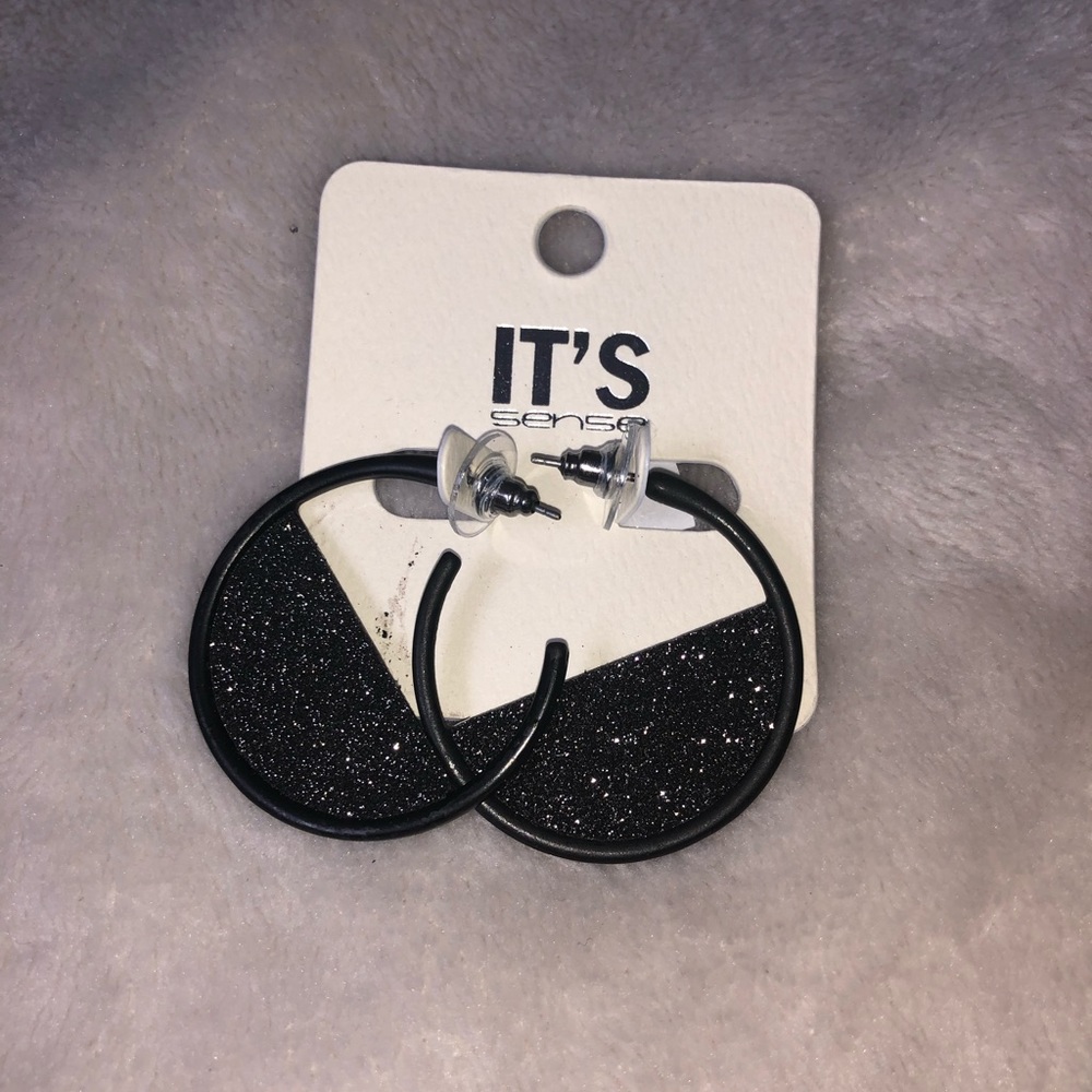 Black half hoops earrings